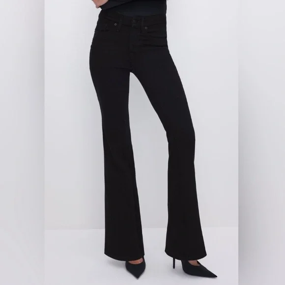 Good American Good Leg Flare Tummy Tech Jeans Size 25 Black - Picture 3 of 15